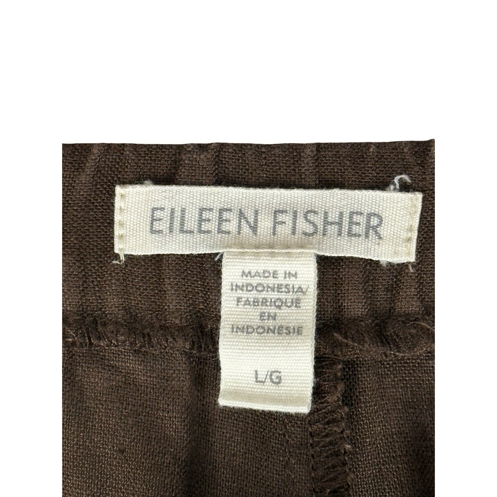 Eileen Fisher Womens Large Pants Organic Linen Wide Leg High Waist Brown Pockets - Picture 8 of 9